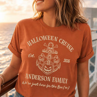 Personalized Halloween Cruise Shirt, Custom Family Vacation Tee, Spooky Pumpkin Anchor Design, Booze Cruise Shirt, Family Trip Gift 2026