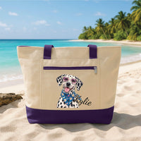 Personalized Pet Portrait Tote Bag with Zipper, Custom Dog or Cat Canvas Tote, Beach Travel Accessory, Pet Lover Canvas Bag, Gift for Her
