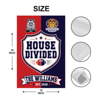 Personalized House Divided Garden Flag, 12x18 Double Sided Outdoor Decor, Team Rivalry Yard Flag, Football Family Decor, Rivalry Gift