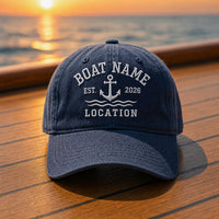 Personalized Boat Name Embroidered Hat, Custom Nautical Yacht Club Cap, Adjustable Cotton Cap, Matching Boat Trip Hats, Group Order Gift
