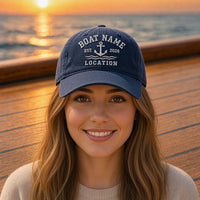 Personalized Boat Name Embroidered Hat, Custom Nautical Yacht Club Cap, Adjustable Cotton Cap, Matching Boat Trip Hats, Group Order Gift