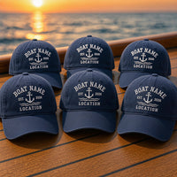 Personalized Boat Name Embroidered Hat, Custom Nautical Yacht Club Cap, Adjustable Cotton Cap, Matching Boat Trip Hats, Group Order Gift