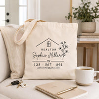 Personalized Floral Realtor Canvas Tote Bag, Custom Real Estate Agent Bag, Business Tote, Statement Tote Bag, Real Estate Gift for Her