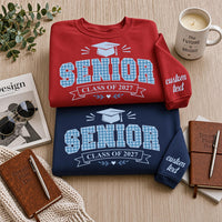 Personalized Senior Class of 2027 Sweatshirt, Custom Name Graduation Crewneck, Gingham Senior Look, High School Grad Look, Graduation Gift