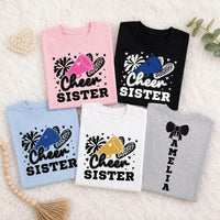 Personalized Cheer Sister Shirt, Custom Name Kids Spirit Tee, Toddler Shirt, Youth Cheerleading Outfit, Gift for Little Sister, Front Back