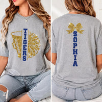 Personalized Glitter Cheer Mom Shirt, Custom Cheer Team Tee, Cheerleader Name, School Spirit Game Day Top, Sports Mom Gift, Front Back