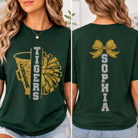 Personalized Glitter Cheer Mom Shirt, Custom Cheer Team Tee, Cheerleader Name, School Spirit Game Day Top, Sports Mom Gift, Front Back