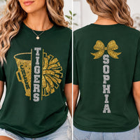 Personalized Glitter Cheer Mom Shirt, Custom Cheer Team Tee, Cheerleader Name, School Spirit Game Day Top, Sports Mom Gift, Front Back