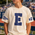 Personalized Glitter Team Spirit Shirt, Custom Varsity Initial Tee, Player Number Front Sleeve Print, School Spirit Game Day, Athlete Gifts