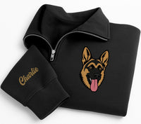 Personalized Pet Portrait Embroidered Quarter Zip Sweatshirt, Custom Pet Photo Pullover, Memorial Gift, Dog Mom Keepsake, Dog Lover Gift