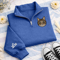 Personalized Pet Portrait Embroidered Quarter Zip Sweatshirt, Custom Pet Photo Pullover, Memorial Gift, Dog Mom Keepsake, Dog Lover Gift