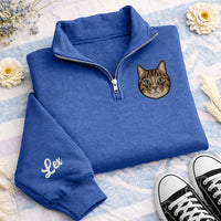Personalized Pet Portrait Embroidered Quarter Zip Sweatshirt, Custom Pet Photo Pullover, Memorial Gift, Dog Mom Keepsake, Dog Lover Gift