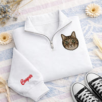 Personalized Pet Portrait Embroidered Quarter Zip Sweatshirt, Custom Pet Photo Pullover, Memorial Gift, Dog Mom Keepsake, Dog Lover Gift