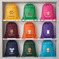 Personalized Animal Drawstring Backpack, Custom Name Kids Cinch Bag, School Activity Bag, Student Personalized Bag, Back to School Gift