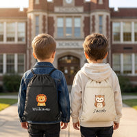 Personalized Animal Drawstring Backpack, Custom Name Kids Cinch Bag, School Activity Bag, Student Personalized Bag, Back to School Gift