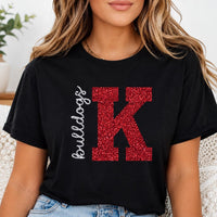 Personalized Glitter Varsity Letter Shirt, Custom Team Name Tee, School Mascot Spirit Shirt, Game Day Initial Top, Custom Team Gift