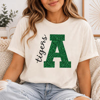 Personalized Glitter Varsity Letter Shirt, Custom Team Name Tee, School Mascot Spirit Shirt, Game Day Initial Top, Custom Team Gift