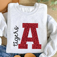 Personalized Glitter Varsity Letter Sweatshirt, Custom Team Name Tee, School Mascot Spirit Shirt, Game Day Initial Top, Custom Team Gift