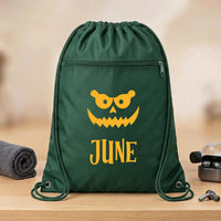 Personalized Halloween Drawstring Backpack, Custom Pumpkin Face Cinch Bag, Kids Trick or Treat Bag, Party Favor Cinch Bag, Event Favor