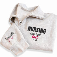 Personalized Nurse Embroidered Quarter Zip Sweatshirt, Custom Student Nurse Pullover, RN School Layer, Scrub Layering Top, New Nurse Gift