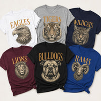 Custom School Mascot Vintage Tee, Personalized Team Spirit Shirt, Retro Game Day Teacher Top, Bulldogs Tigers Eagles Wildcats, Coach Gift