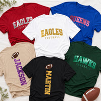 Personalized Metallic Football Shirt, Custom Team Name Tee, Real Metallic Front Back Design, Sparkle Game Day Outfit, Football Mom Gift