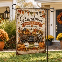 Personalized Grandma Pumpkin Patch Garden Flag, 12x18 Double Sided Yard Flag, Fall Garden Decor, Grandkids Name Porch Decor, Autumn Gift