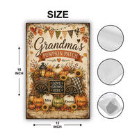 Personalized Grandma Pumpkin Patch Garden Flag, 12x18 Double Sided Yard Flag, Fall Garden Decor, Grandkids Name Porch Decor, Autumn Gift