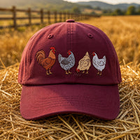 Chicken Lover Embroidered Hat, Rooster and Hens Farm Design, Bio Washed Cotton Cap, Backyard Chicken Keeper Gift, Everyday Cap Gift