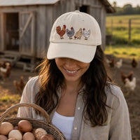 Chicken Lover Embroidered Hat, Rooster and Hens Farm Design, Bio Washed Cotton Cap, Backyard Chicken Keeper Gift, Everyday Cap Gift