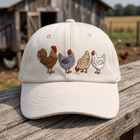 Chicken Lover Embroidered Hat, Rooster and Hens Farm Design, Bio Washed Cotton Cap, Backyard Chicken Keeper Gift, Everyday Cap Gift