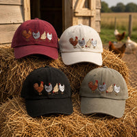 Chicken Lover Embroidered Hat, Rooster and Hens Farm Design, Bio Washed Cotton Cap, Backyard Chicken Keeper Gift, Everyday Cap Gift