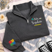 Personalized Teacher Embroidered Quarter Zip Sweatshirt, Custom Name School Pullover, Classroom Layer, Back to School Gift, Teacher Gift