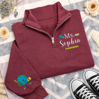 Personalized Teacher Embroidered Quarter Zip Sweatshirt, Custom Name School Pullover, Classroom Layer, Back to School Gift, Teacher Gift