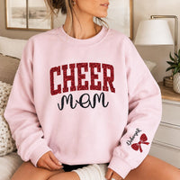 Personalized Glitter Cheer Mom Sweatshirt, Team Mom Crewneck, Custom Name & Bow, Cheerleading Spirit Wear, Custom Team Gift, Front Sleeve