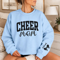 Personalized Glitter Cheer Mom Sweatshirt, Team Mom Crewneck, Custom Name & Bow, Cheerleading Spirit Wear, Custom Team Gift, Front Sleeve