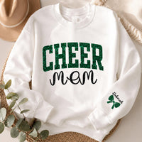 Personalized Glitter Cheer Mom Sweatshirt, Team Mom Crewneck, Custom Name & Bow, Cheerleading Spirit Wear, Custom Team Gift, Front Sleeve