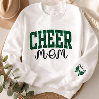 Personalized Glitter Cheer Mom Sweatshirt, Team Mom Crewneck, Custom Name & Bow, Cheerleading Spirit Wear, Custom Team Gift, Front Sleeve
