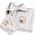 Spooky Spider Web Embroidered Quarter Zip Sweatshirt, Spooky Season Pullover Sweater, Halloween Party Layering Top, Halloween Gift for Her