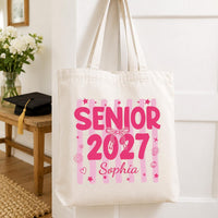 Senior 2027 Tote Bag, Custom Name Graduation Canvas Tote, Coquette Senior Girl Bag, Statement Tote Bag, Class of 2027 Gift for Her