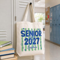 Senior 2027 Tote Bag, Custom Name Graduation Canvas Tote, Coquette Senior Girl Bag, Statement Tote Bag, Class of 2027 Gift for Her