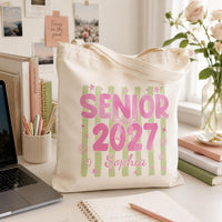 Senior 2027 Tote Bag, Custom Name Graduation Canvas Tote, Coquette Senior Girl Bag, Statement Tote Bag, Class of 2027 Gift for Her