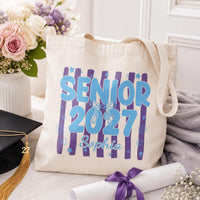 Senior 2027 Tote Bag, Custom Name Graduation Canvas Tote, Coquette Senior Girl Bag, Statement Tote Bag, Class of 2027 Gift for Her