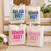 Senior 2027 Tote Bag, Custom Name Graduation Canvas Tote, Coquette Senior Girl Bag, Statement Tote Bag, Class of 2027 Gift for Her