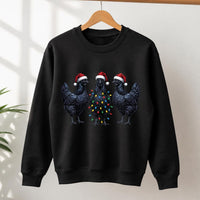 Gothic Christmas Chicken Sweatshirt, Funny Black Hen Holiday Crewneck, Santa Hat Chicken Lights Print, Animal Lover Gift, Christmas Gift