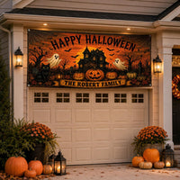 Personalized Halloween Vinyl Banner Sign, Custom Family Name Ghost Pumpkin Decor, Waterproof Outdoor Holiday Sign, Halloween Party Banner