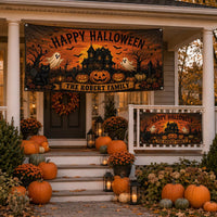 Personalized Halloween Vinyl Banner Sign, Custom Family Name Ghost Pumpkin Decor, Waterproof Outdoor Holiday Sign, Halloween Party Banner