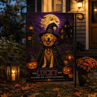 Personalized Pet Halloween Garden Flag, 12x18 Double Sided Yard Flag, Spooky Porch Decor, Custom Witch Dog Portrait, Halloween Gift