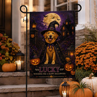 Personalized Pet Halloween Garden Flag, 12x18 Double Sided Yard Flag, Spooky Porch Decor, Custom Witch Dog Portrait, Halloween Gift