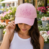 Wildflower Embroidered Hat, Botanical Floral Cap for Women, Adjustable Cotton Cap, Garden Lover Spring Style Accessory, Gift for Her